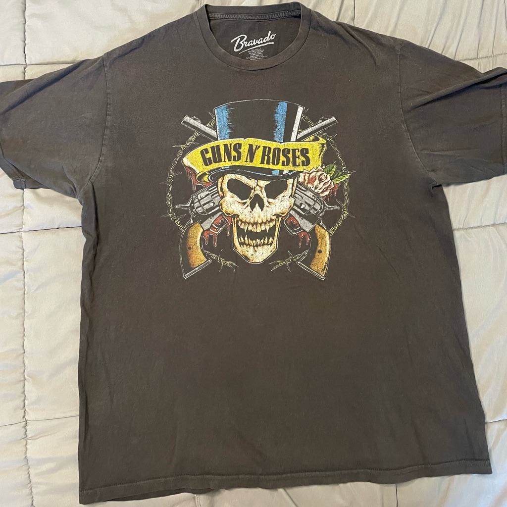Guns N Roses Shirt Short Sleeve Crew Neck Concert Shirt Band Tee Black Bravado L